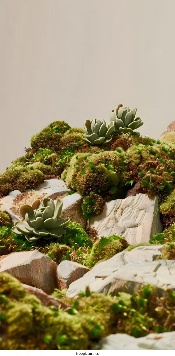 Green Moss And Stone Texture Background