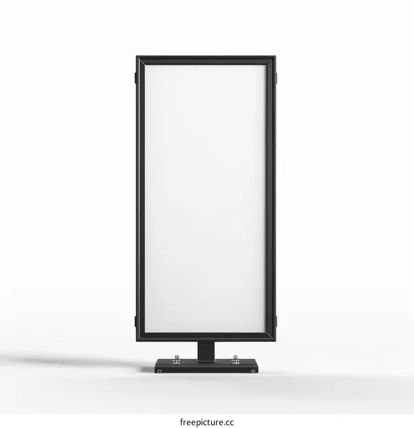 Black digital signage mockup isolated on white background