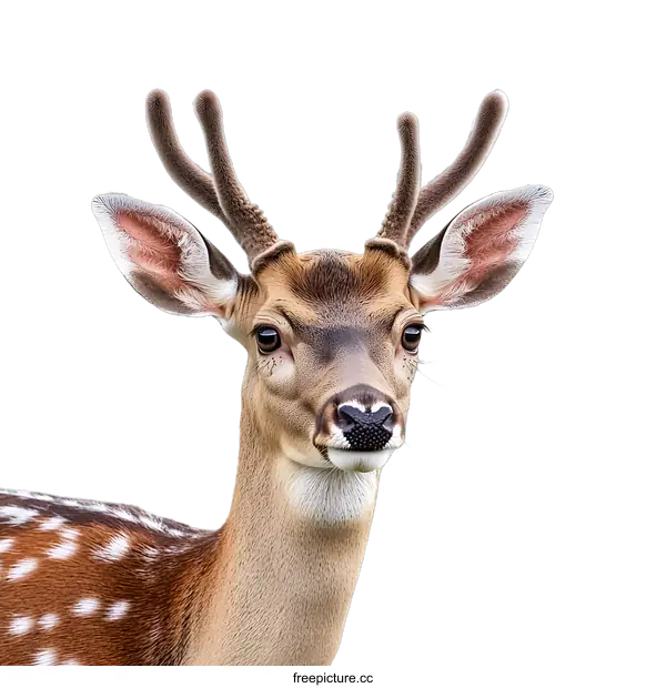 [Transparent Background PNG]Closeup Portrait of a Young Fawn with White Background