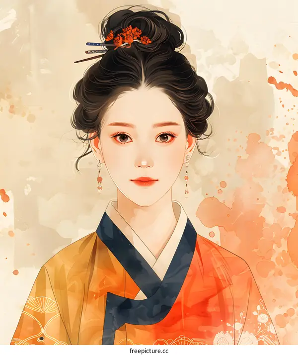 A beautiful illustration of a Korean woman in traditional dress