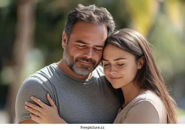 Couple Embrace Outdoor Affectionate Portrait