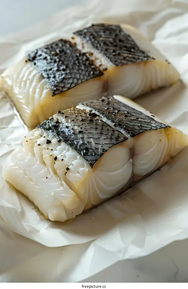 Fresh Cod Fillets on Baking Paper