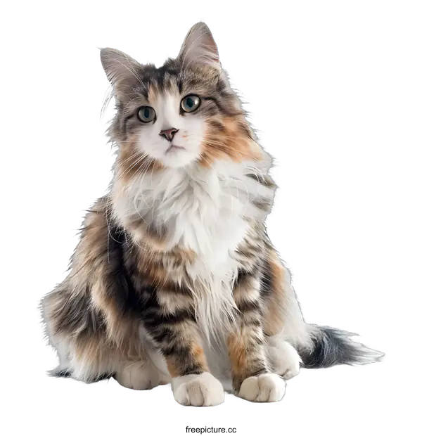 [Transparent Background PNG]Cute Fluffy Cat Sitting on White Background