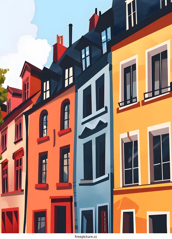 Colorful Row of Houses in a European City