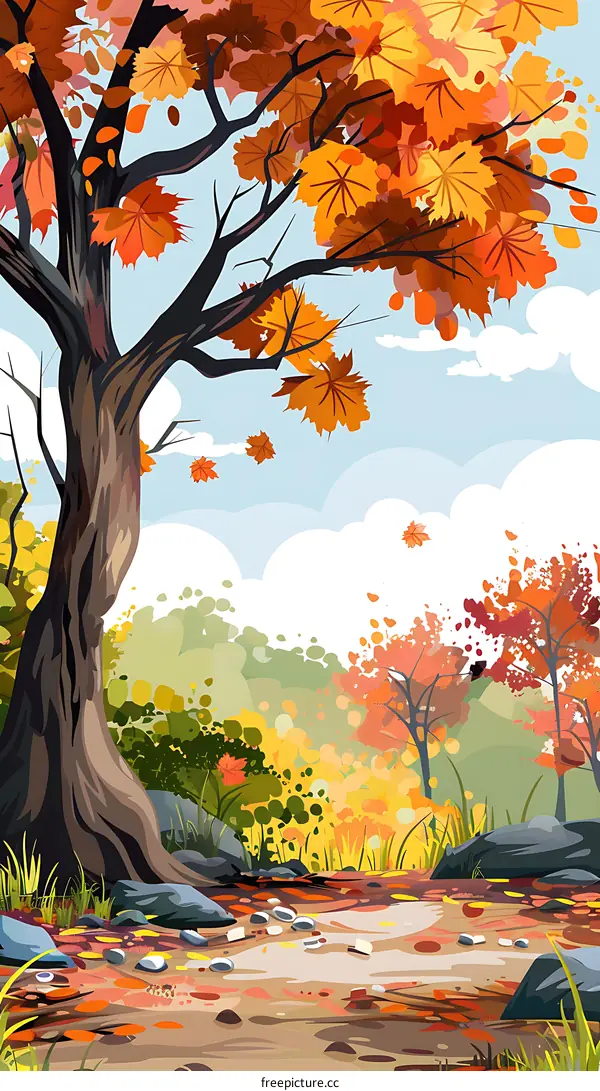Autumn Forest Landscape with Colorful Leaves