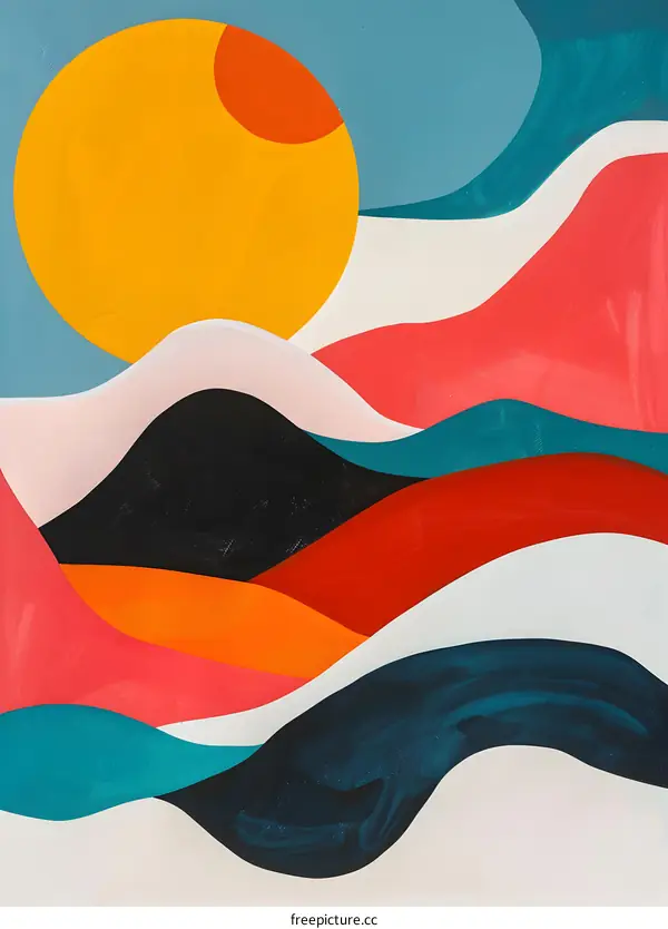 Abstract Art with Sun and Mountains