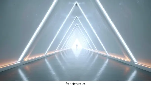 Futuristic Corridor with Glowing Triangles