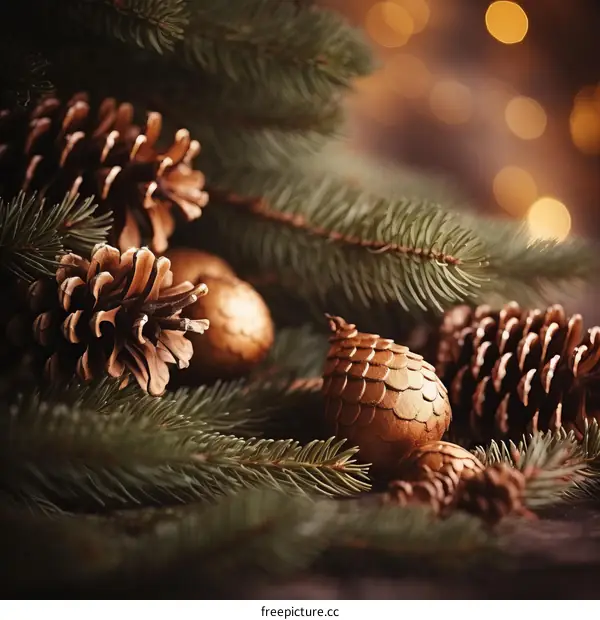 Christmas decorations with fir branches and pine cones