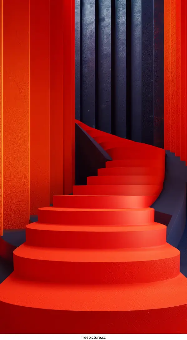 Abstract Red Spiral Staircase Interior Design