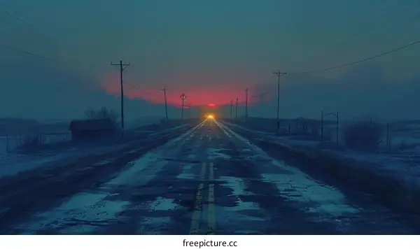 Lonely Country Road at Sunset
