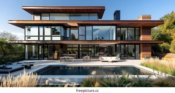 Modern Home with Swimming Pool and Large Windows