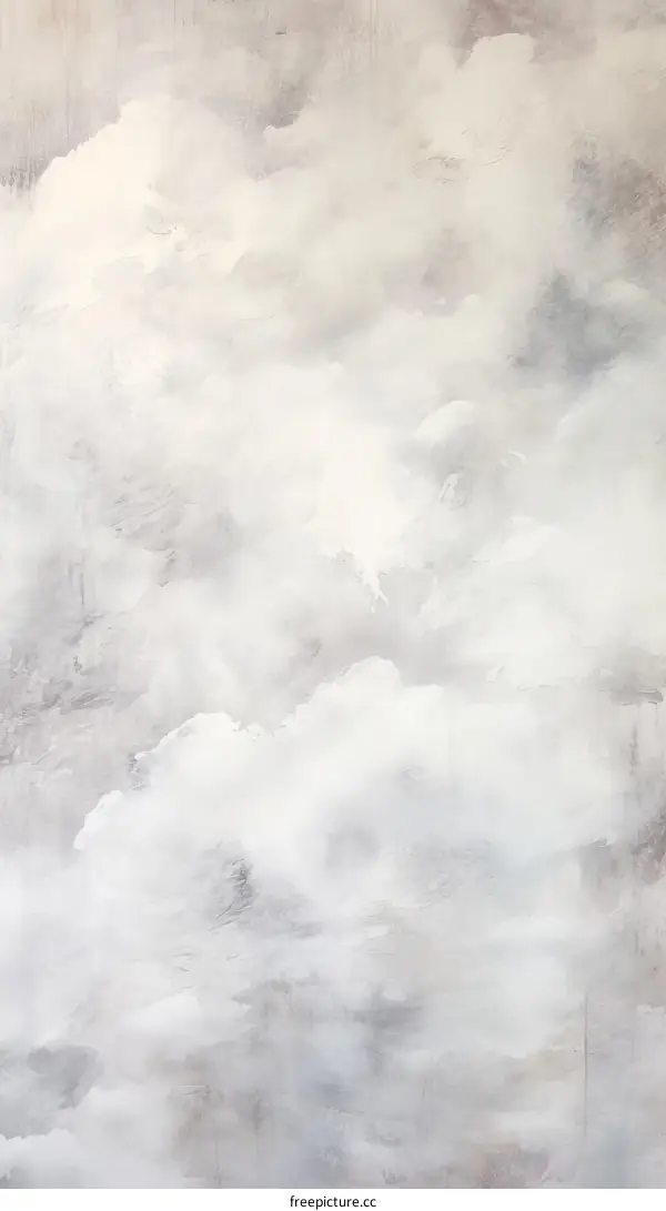 Gray and white abstract painting with a stormy sky theme