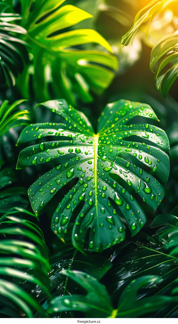 Alocasia leaf with water drops