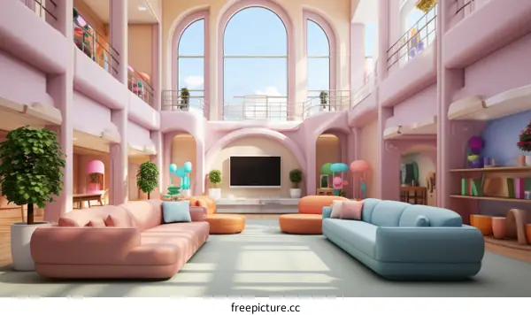 A beautiful living room with a large TV and a lot of seating