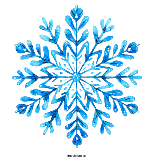 [Transparent Background PNG]Beautiful Blue Watercolor Snowflake Illustration
