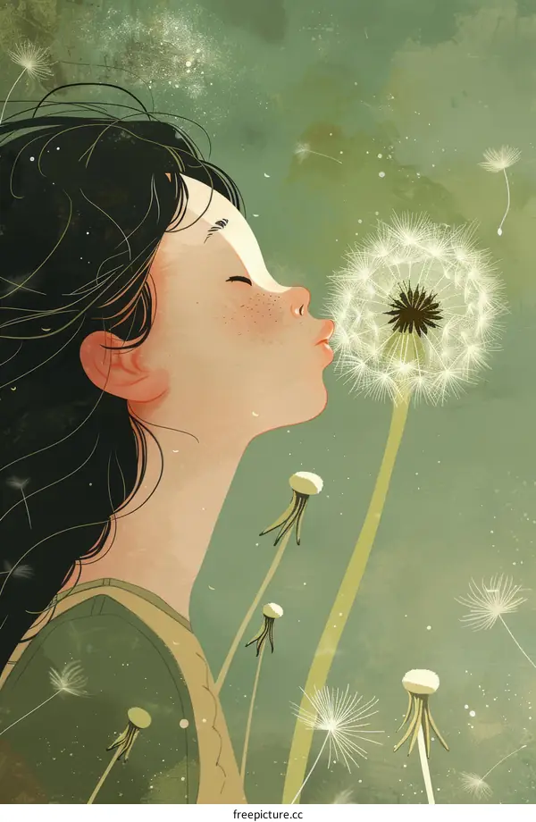 Serene Girl Blowing Dandelion Seeds