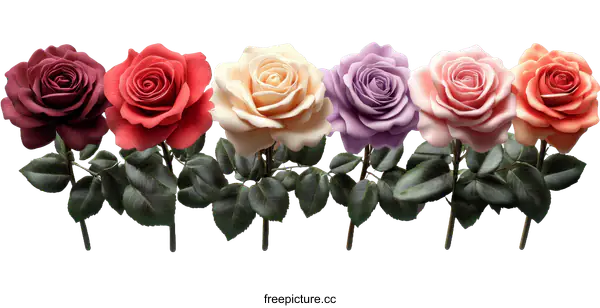 [Transparent Background PNG]Colorful Roses in a Row