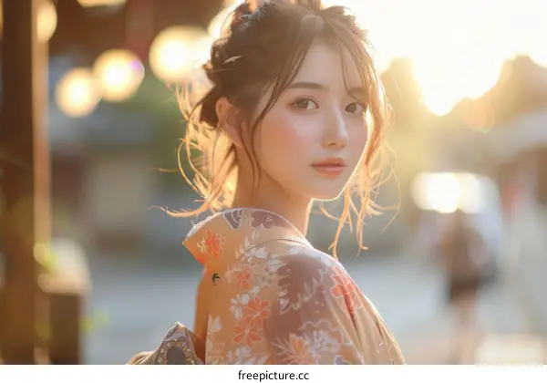 Asian Woman in Traditional Japanese Kimono