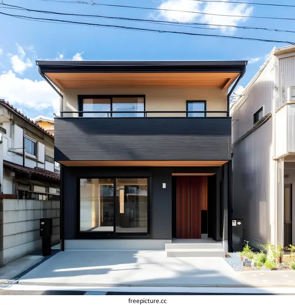 Modern Japanese House with Black and Wood Exterior