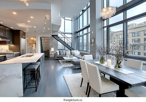Modern Open-Concept Loft Apartment Dining Area