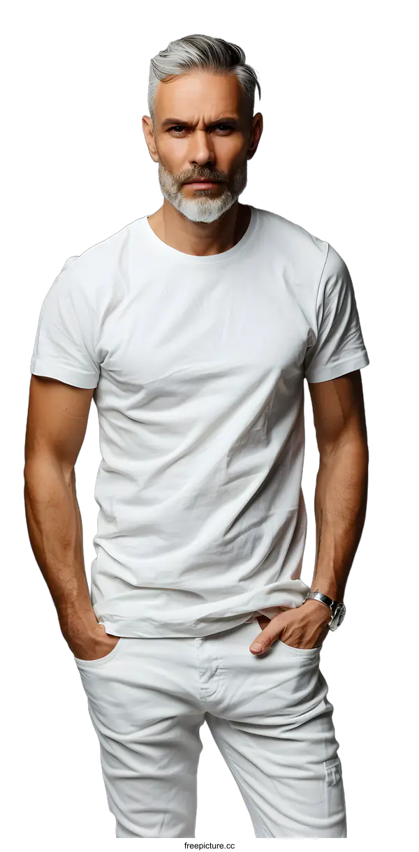 [Transparent Background PNG]Handsome gray-haired man in casual clothes