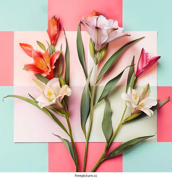 Colorful Flowers on Pastel Background