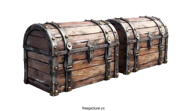 [Transparent Background PNG]Two Vintage Wooden Chests with Metal Details