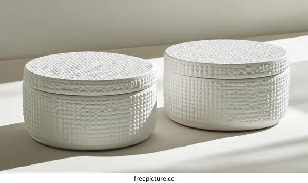 Pair of Decorative White Ceramic Storage Boxes