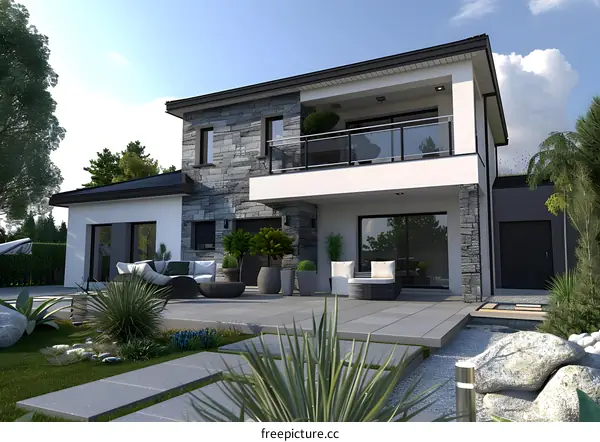 Modern house with a terrace and a garden