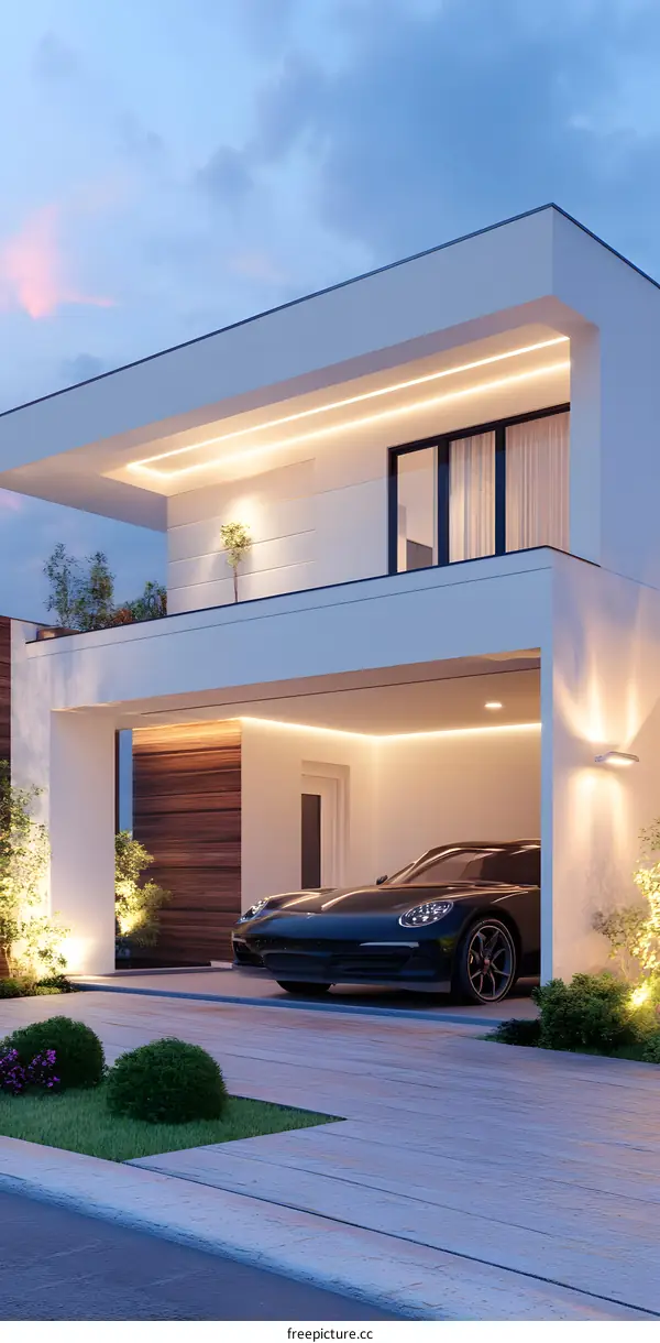 Modern Minimalist House with Garage and Car