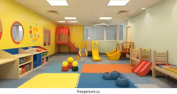 Colorful Playroom Interior Design With Play Equipment