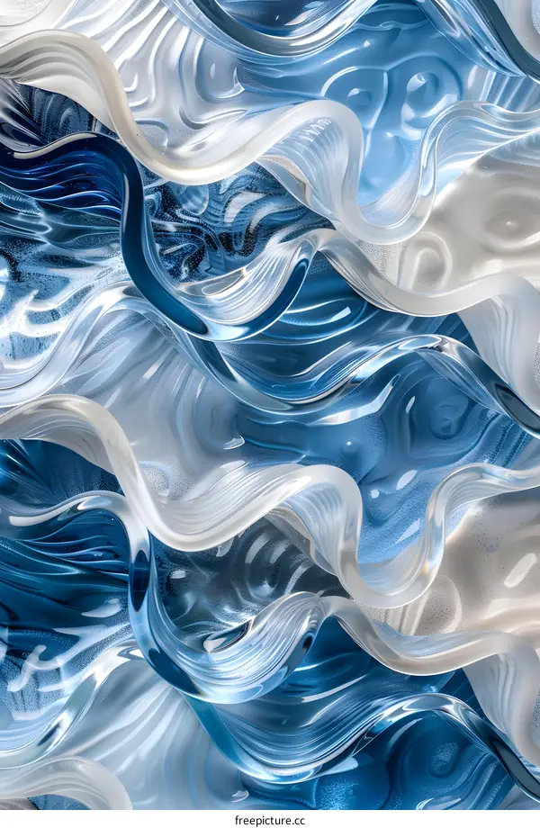 Abstract Blue and White Glass Waves