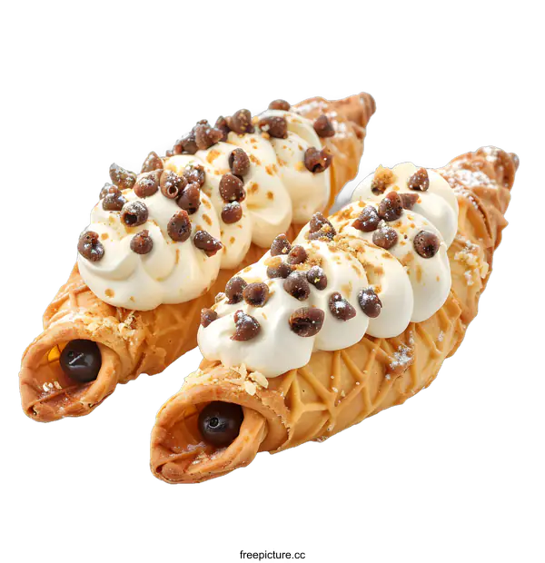 [Transparent Background PNG]Two cream filled cannoli pastries