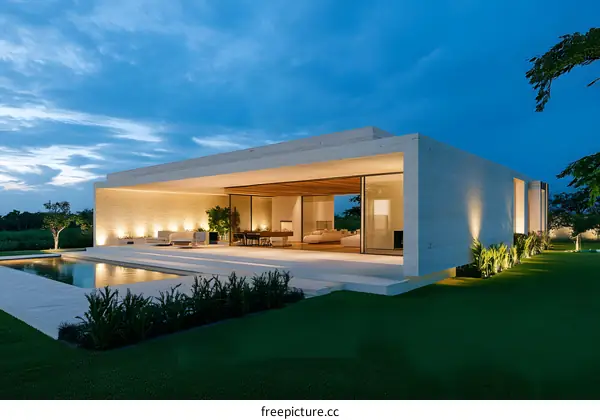 Modern Minimalist House with Swimming Pool and Lawn