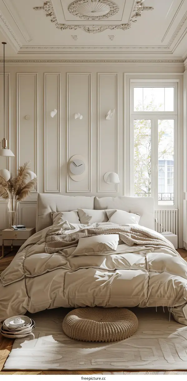 Elegant Beige Bedroom Interior Design Illustration