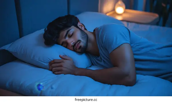 Man Sleeping in Bed at Night
