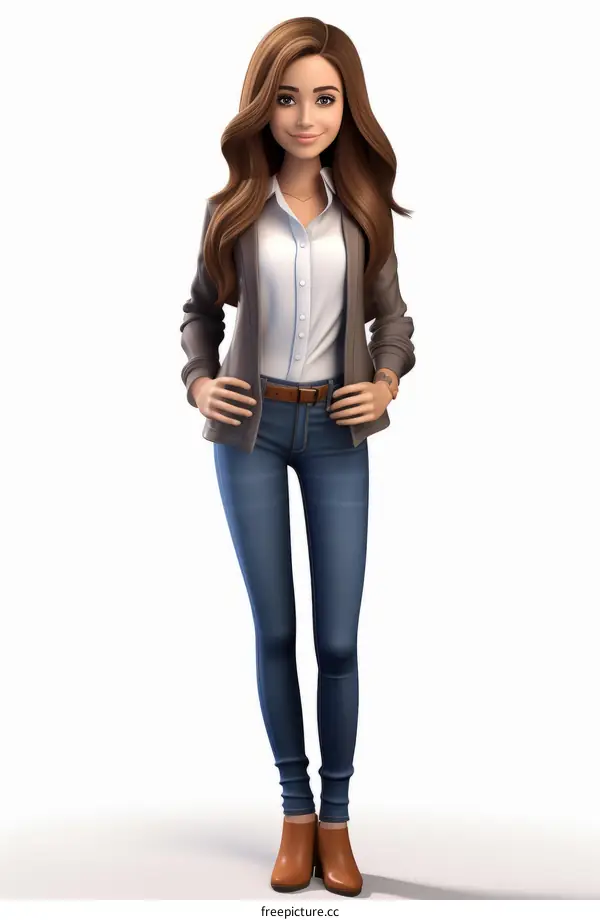 3D illustration of a young woman wearing business casual outfit