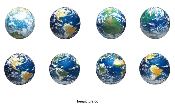 [Transparent Background PNG]Earth Globe Collection with Different Viewpoints