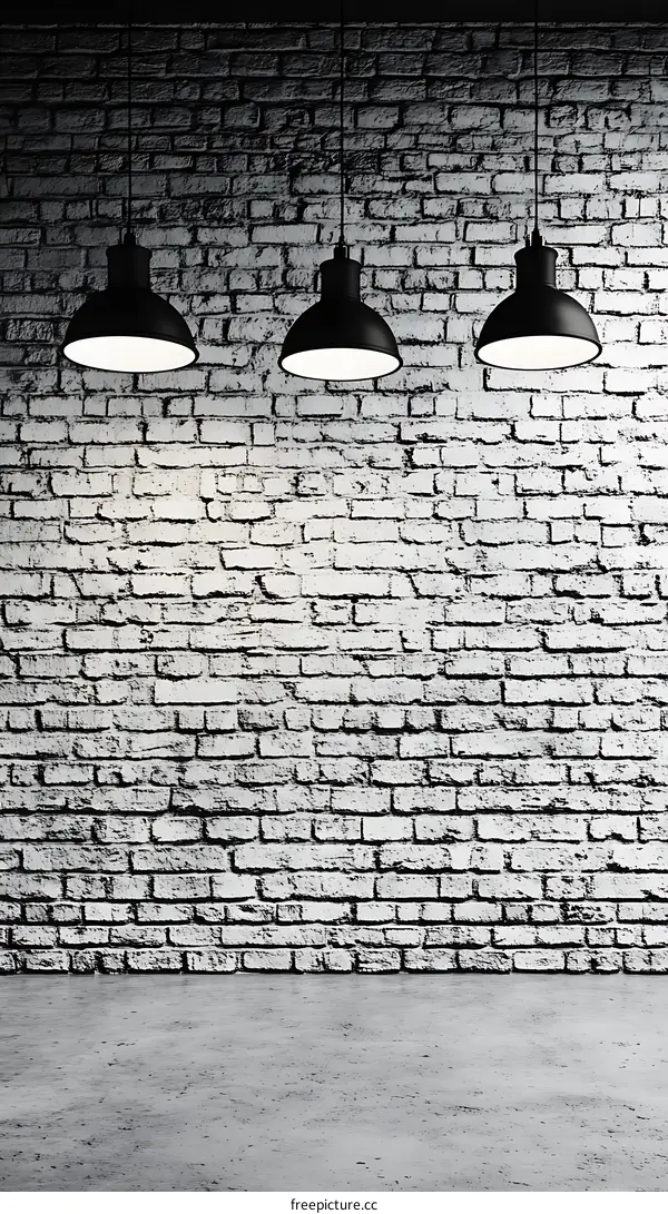 Empty Room with Brick Wall and Pendant Lamps