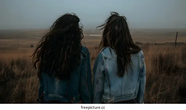 Two Women Standing Back To Back in a Field