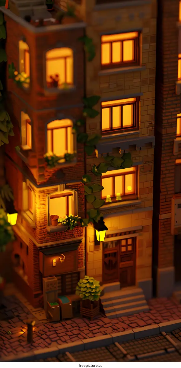 Night View of a Miniature European Style Building with Street Lights