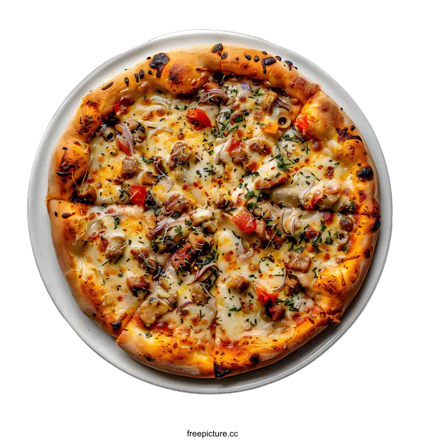 [Transparent Background PNG]Delicious Italian Pizza with Mushrooms, Onions, and Tomato