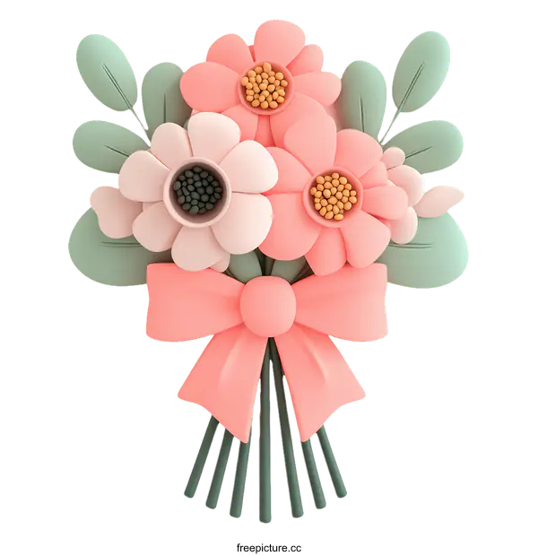 [Transparent Background PNG]3D Floral Bouquet Illustration with Pastel Colors