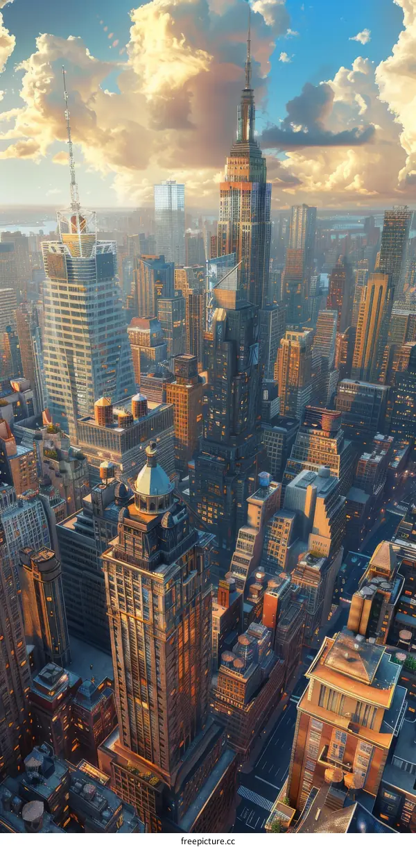 New York City Skyline at Sunrise Illustration