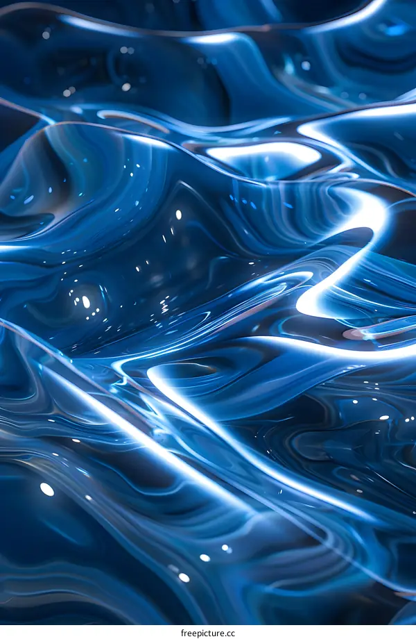 Blue Abstract 3D Rendering of a Liquid Surface with Randomly Scattered Glowing White Dots