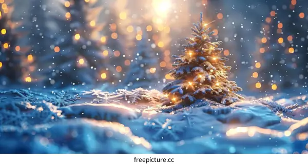 Christmas tree in the snow forest