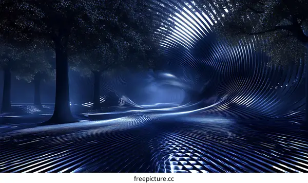 Futuristic Forest Pathway at Night