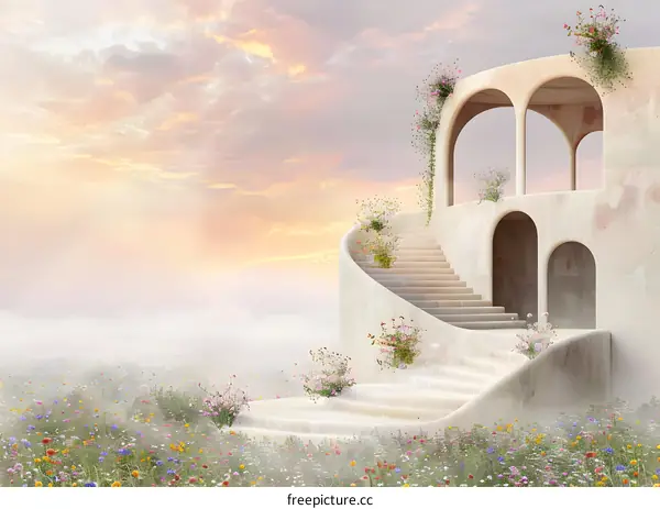 Whimsical Stairway Leading to the Clouds