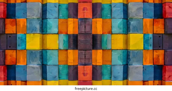 Colorful 3D Wooden Blocks Forming a Symmetrical Pattern