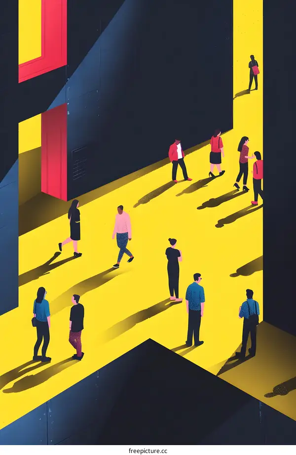 People Walking in a Yellow and Black Building